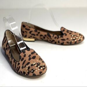 Anne Klein Curran leopard print suede loafers flats gold studs 6.5